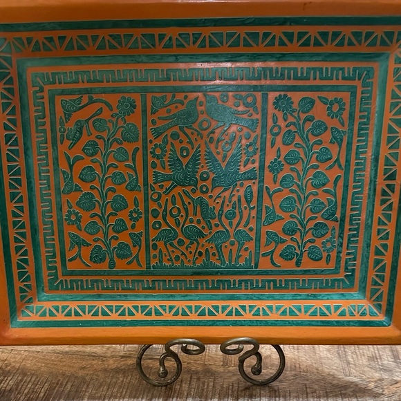 handcrafted | Accents | Vintage Mexican Olinal Lacquerware Wood Tray ...